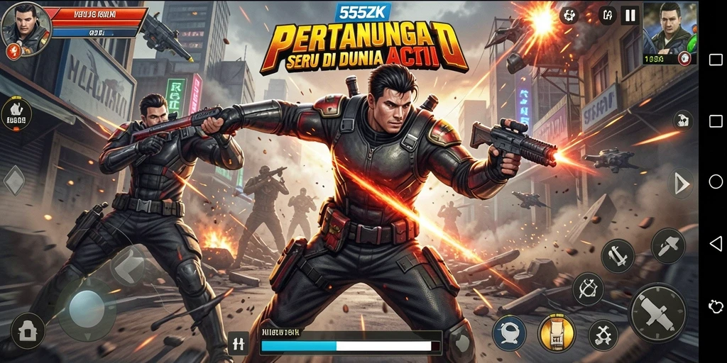 Tampilan gameplay Action yang mendebarkan dalam 555ZK.