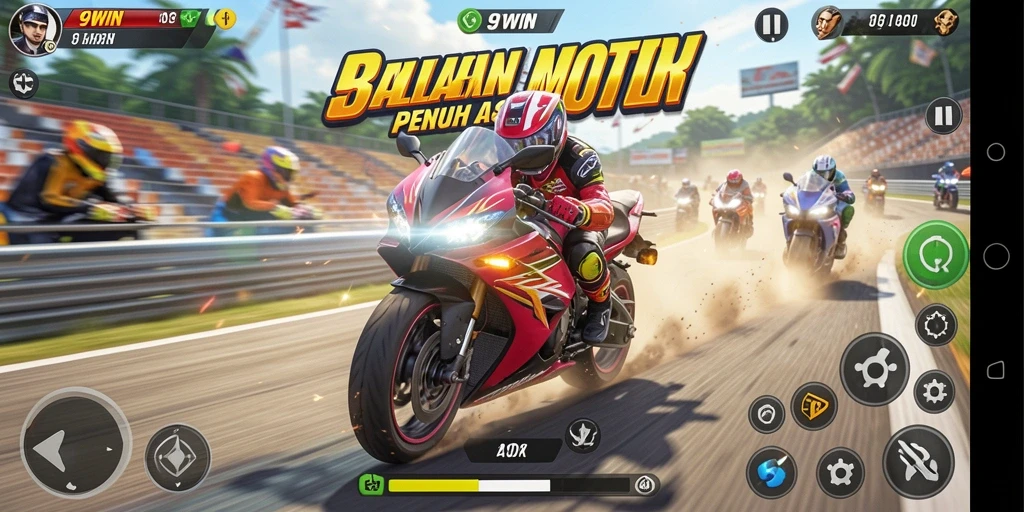 Screenshot menunjukkan aksi balap mendebarkan di 9WIN.