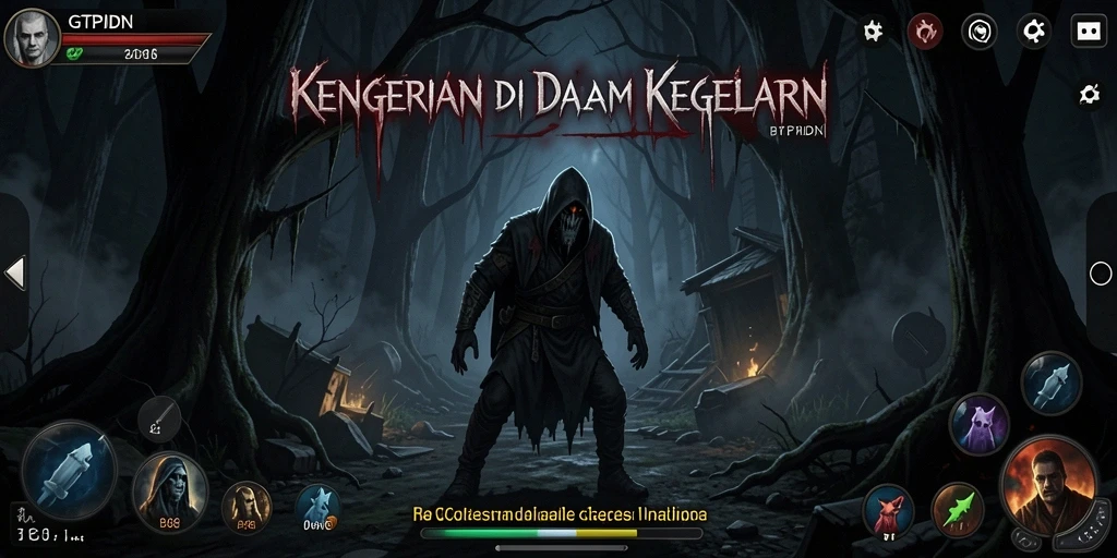 Screenshot menampilkan gameplay mencekam dengan suasana horror.