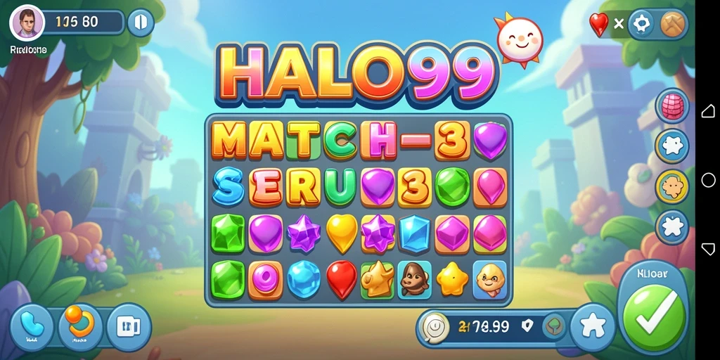 Tampilan gameplay seru dari HALO99 dengan berbagai tantangan Match-3.