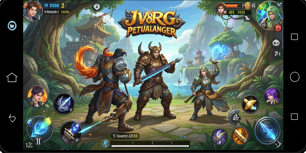 Tampilan seru gameplay JV88 dengan pertarungan RPG yang mendebarkan.