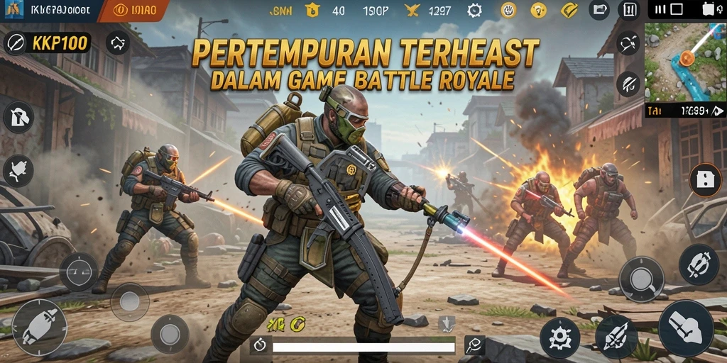 Tampilan gameplay KPK100 dalam pertempuran intens Battle Royale.