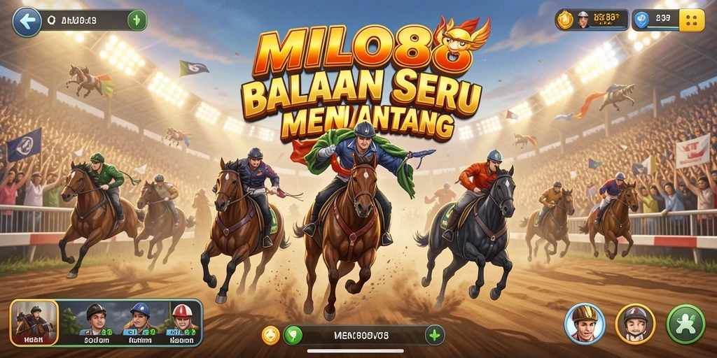 Tampilan gameplay seru dari MILO88 saat balapan di trek menantang.