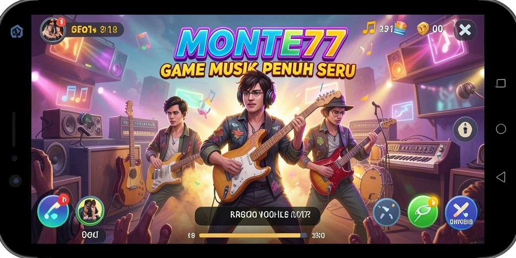 Tampilan gameplay seru dalam aplikasi MONTE77 yang penuh musik.