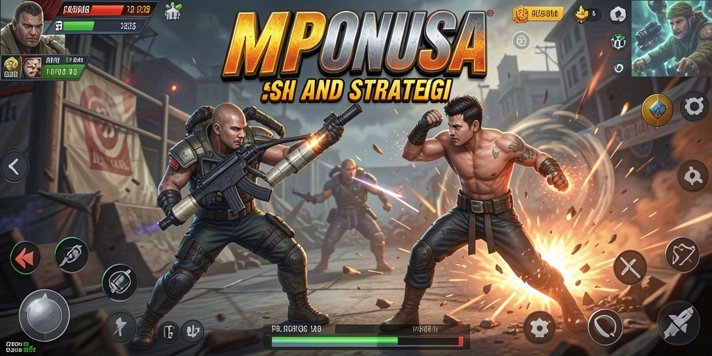 Screenshot gameplay MPONUSA menampilkan aksi pertarungan yang mendebarkan.