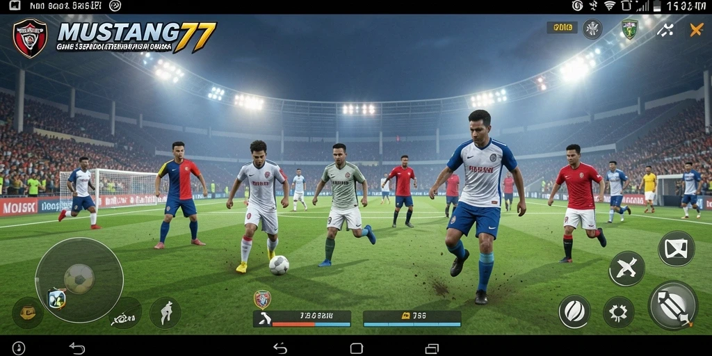 Tampilan gameplay MUSTANG77 yang seru dan interaktif di lapangan sepak bola.