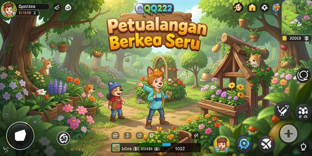 Tampilan gameplay seru dalam QQ222 dengan ladang yang subur.
