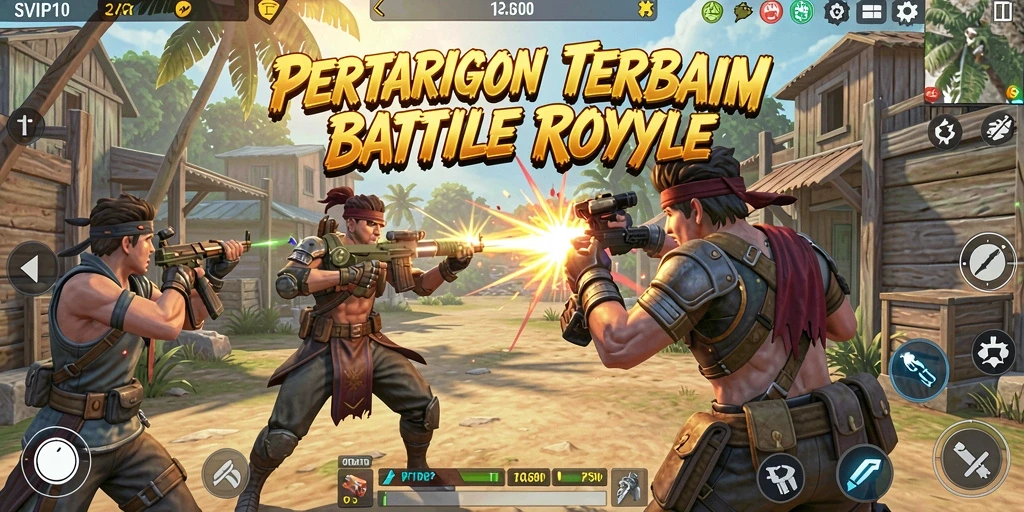 Screenshot gameplay menunjukkan pertempuran intens di arena Battle Royale.