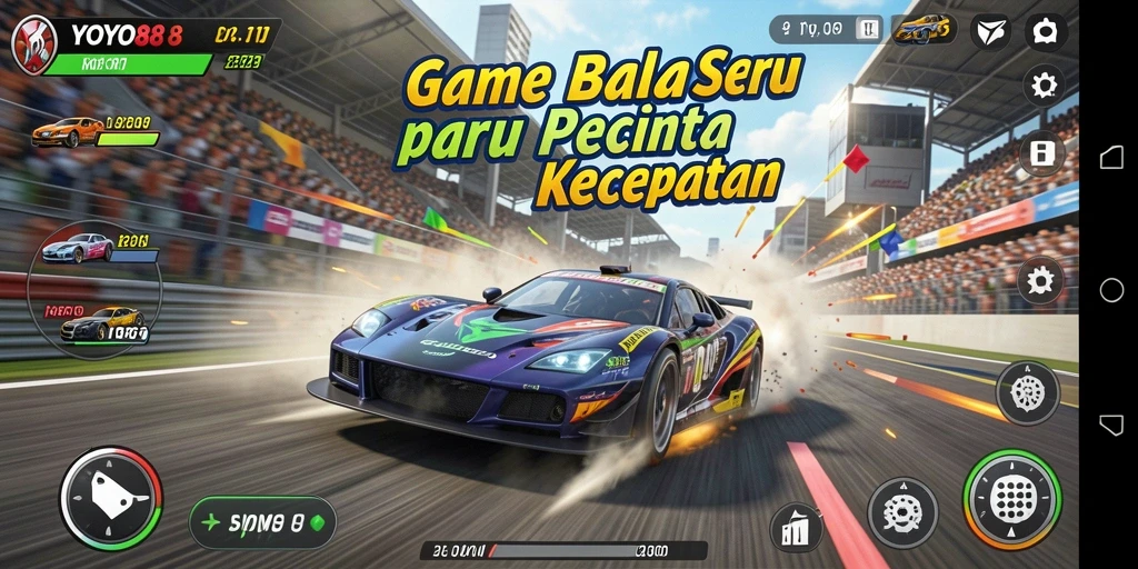 Tampilan gameplay seru di YOYO88 dengan berbagai mobil balap.